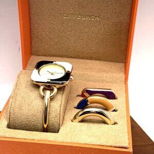 Tory Burch Womens Watch TBW6214SET Gold Cream Dial Bangle Interchangeable Bezel